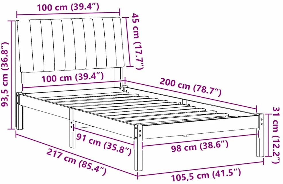 Lova Lovos rėmas Balta 100 x 200 cm Kietos pušies mediena