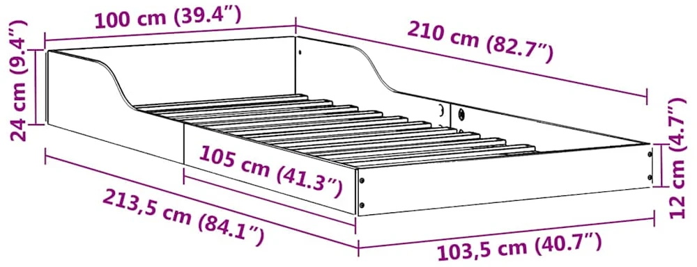 Lova Lovos rėmas Balta 100 x 210 cm Kietos pušies mediena