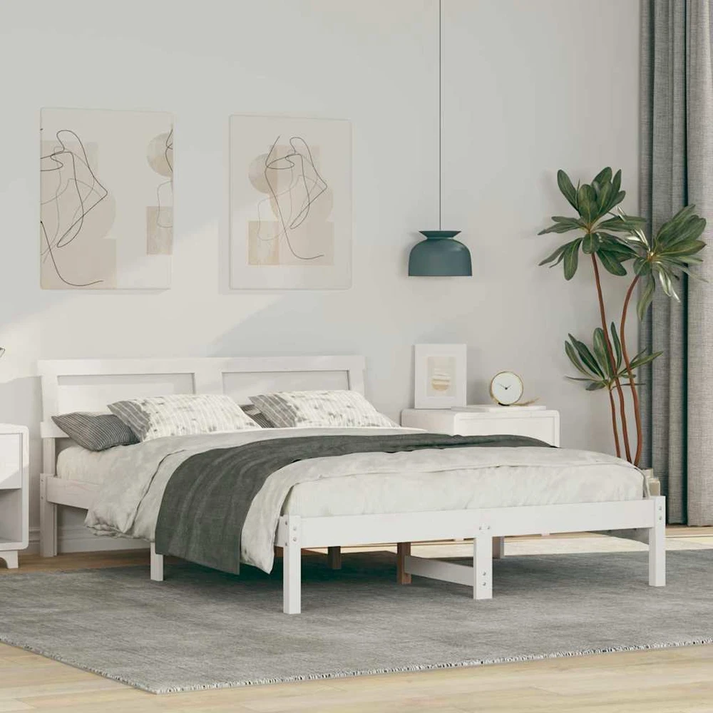 Lova Lovos rėmas Balta 120 x 190 cm Kietos pušies mediena