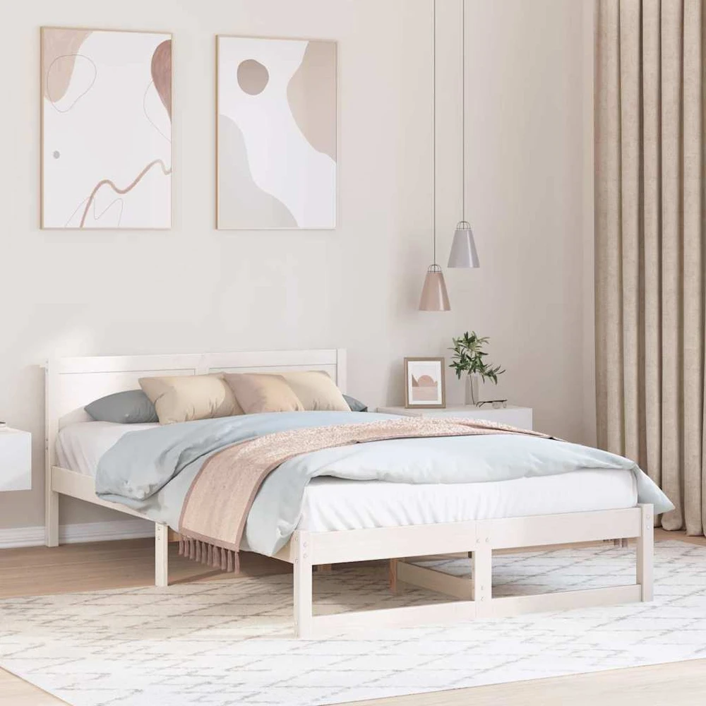Lova Lovos rėmas Balta 120 x 190 cm Kietos pušies mediena