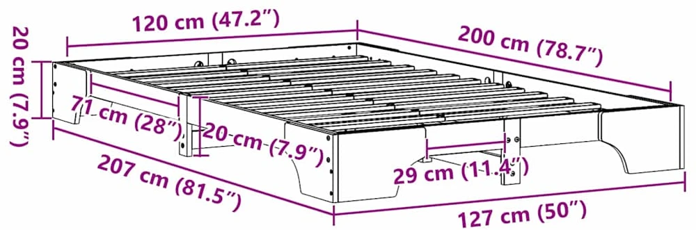 Lovos rėmas Balta 120 x 200 cm Kietos pušies mediena