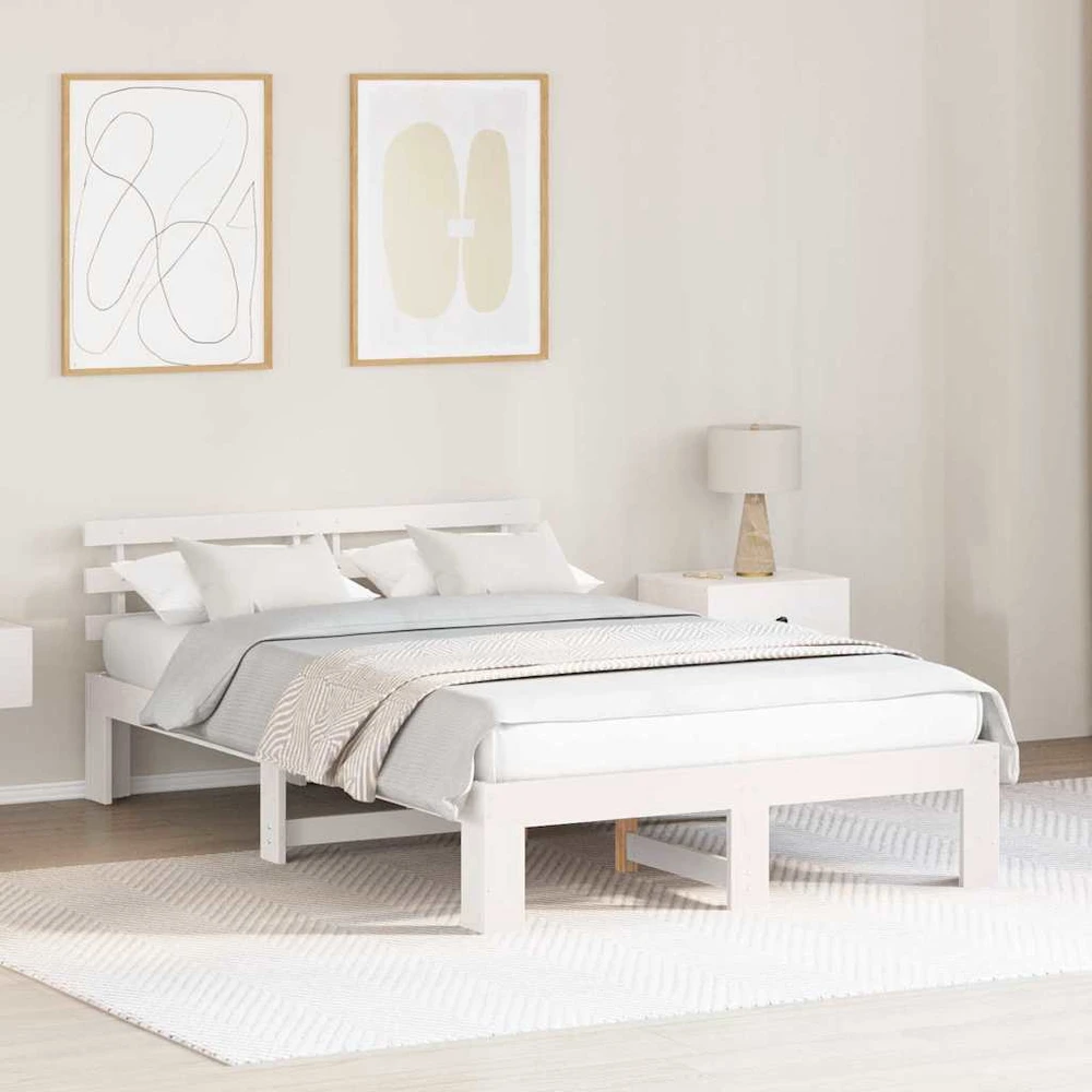 Lova Lovos rėmas Balta 135 x 190 cm Kietos pušies mediena