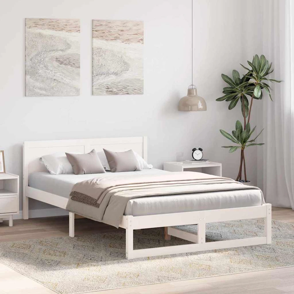 Lova Lovos rėmas Balta 135 x 190 cm Kietos pušies mediena