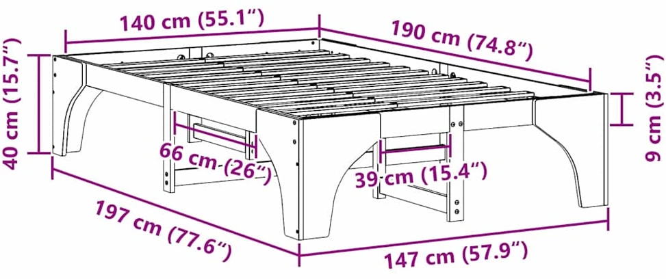 Lovos rėmas Balta 140 x 190 cm Kietos pušies mediena