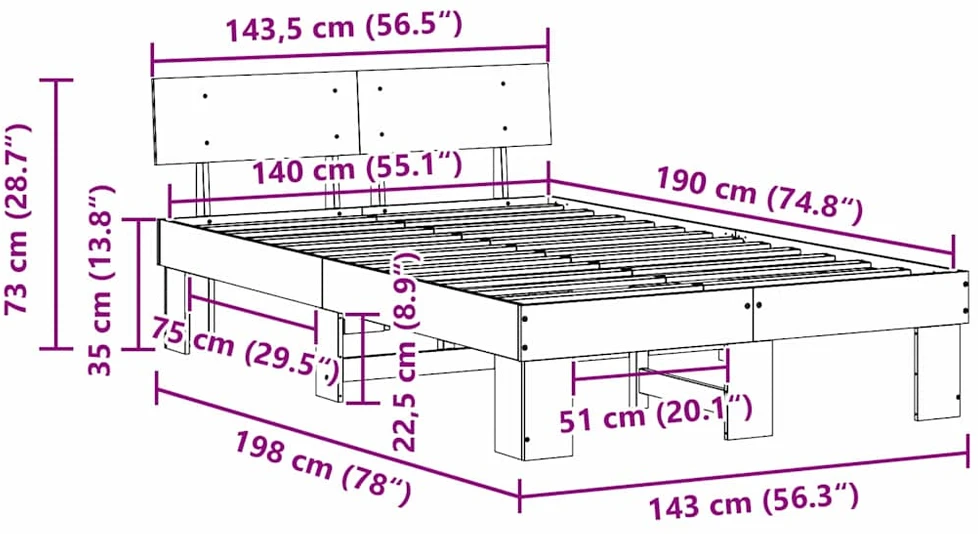 Lovos rėmas Balta 140 x 190 cm Kietos pušies mediena