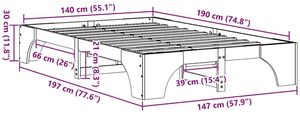 Lovos rėmas Balta 140 x 190 cm Kietos pušies mediena
