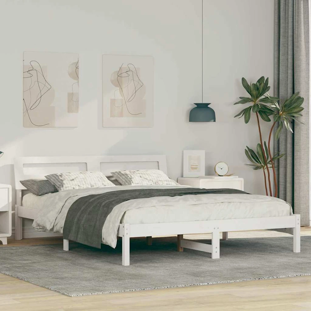 Lovos rėmas Balta 140 x 200 cm Kietos pušies mediena