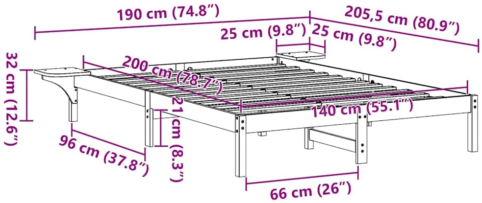 Lovos rėmas Balta 140 x 200 cm Kietos pušies mediena