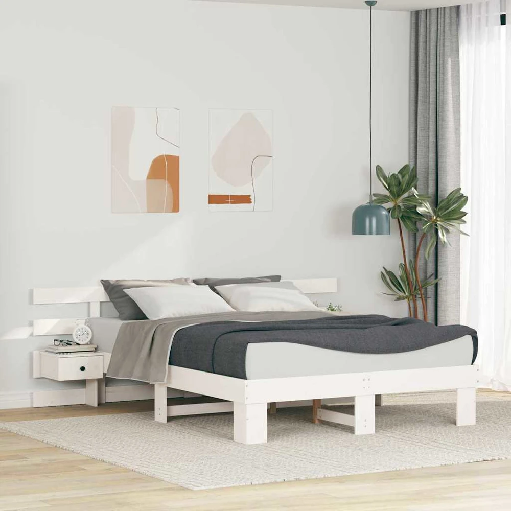 Lovos rėmas Balta 140 x 200 cm Kietos pušies mediena