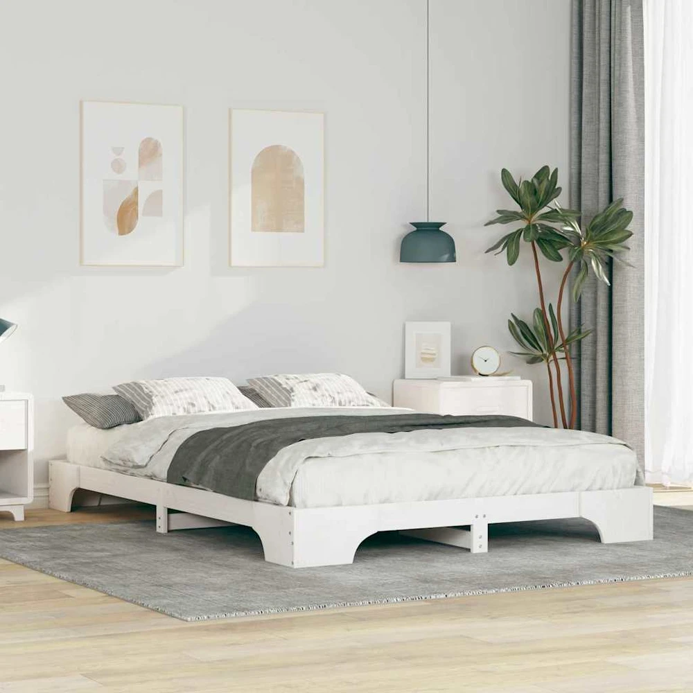 Lova Lovos rėmas Balta 140 x 220 cm Kietos pušies mediena