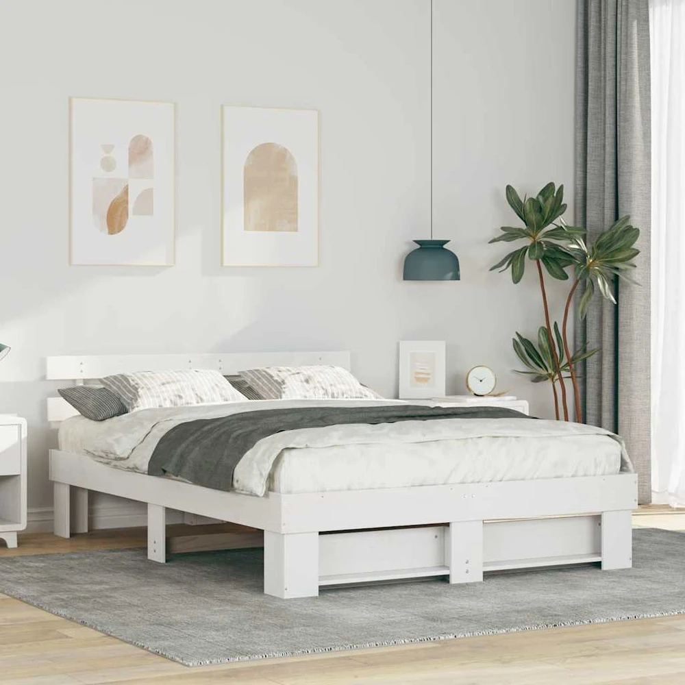 Lovos rėmas Balta 150 x 200 cm Kietos pušies mediena