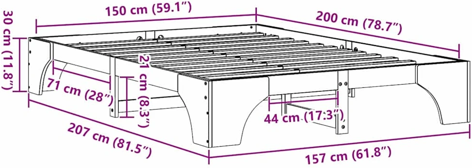 Lovos rėmas Balta 150 x 200 cm Kietos pušies mediena