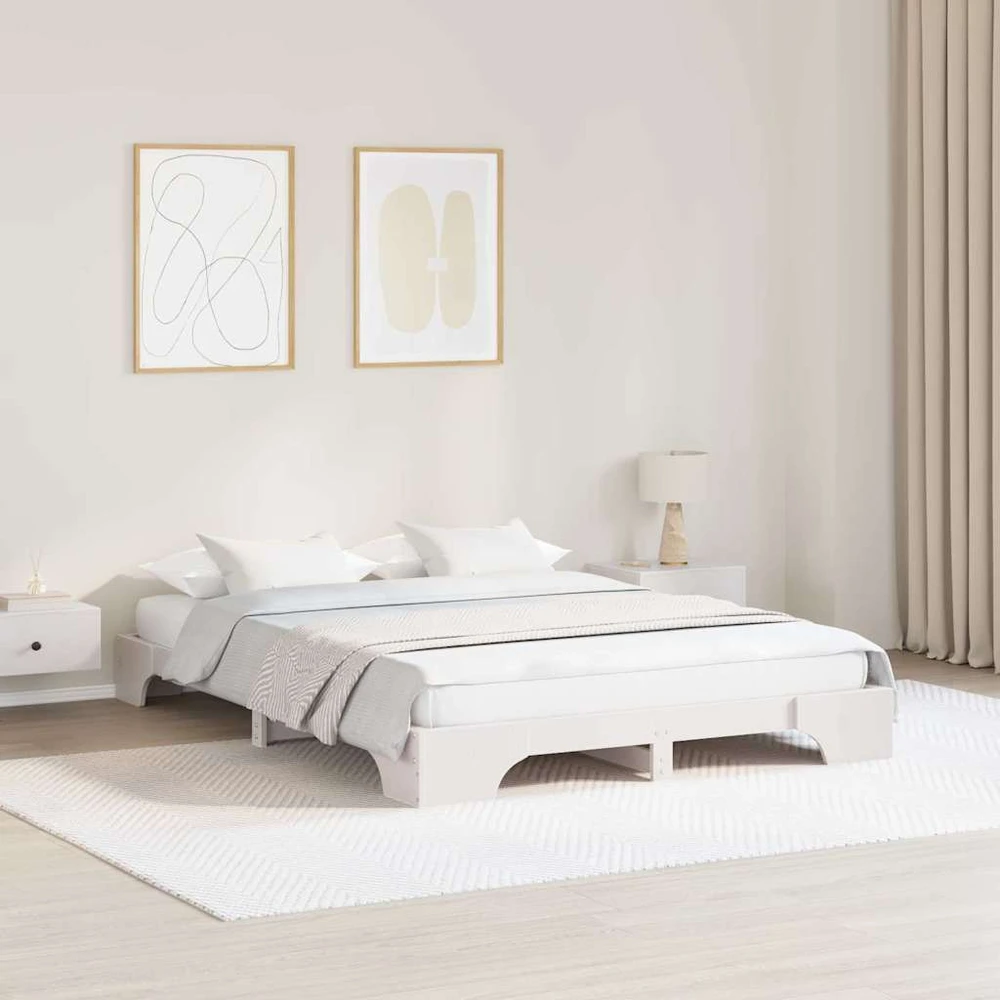 Lovos rėmas Balta 150 x 200 cm Kietos pušies mediena