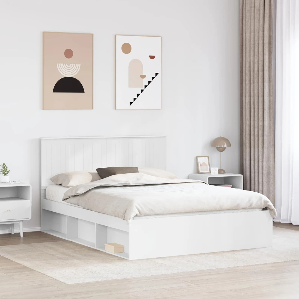 Lovos rėmas Balta 150 x 200 cm Kietos pušies mediena