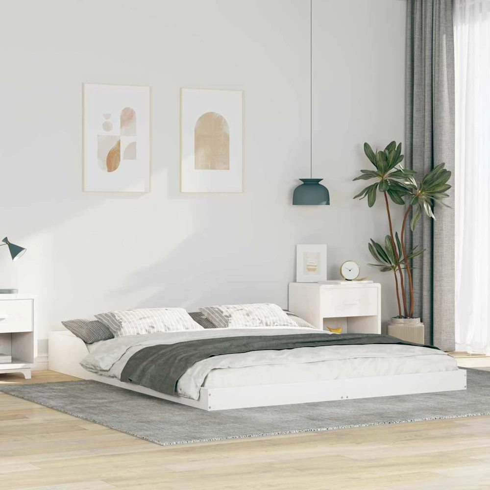 Lovos rėmas Balta 150 x 200 cm Kietos pušies mediena