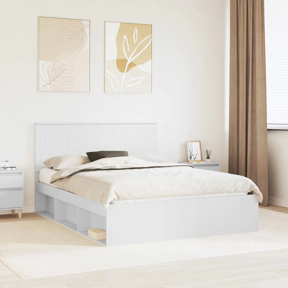 Lovos rėmas Balta 150 x 200 cm Kietos pušies mediena