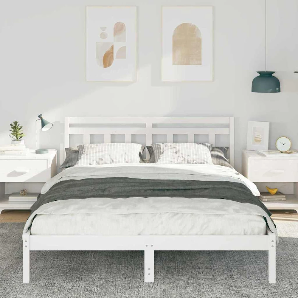 Lovos rėmas Balta 150 x 200 cm Kietos pušies mediena