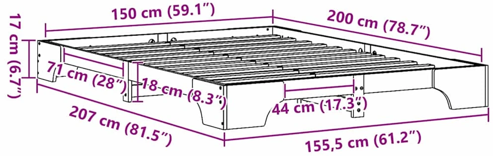 Lovos rėmas Balta 150 x 200 cm Kietos pušies mediena