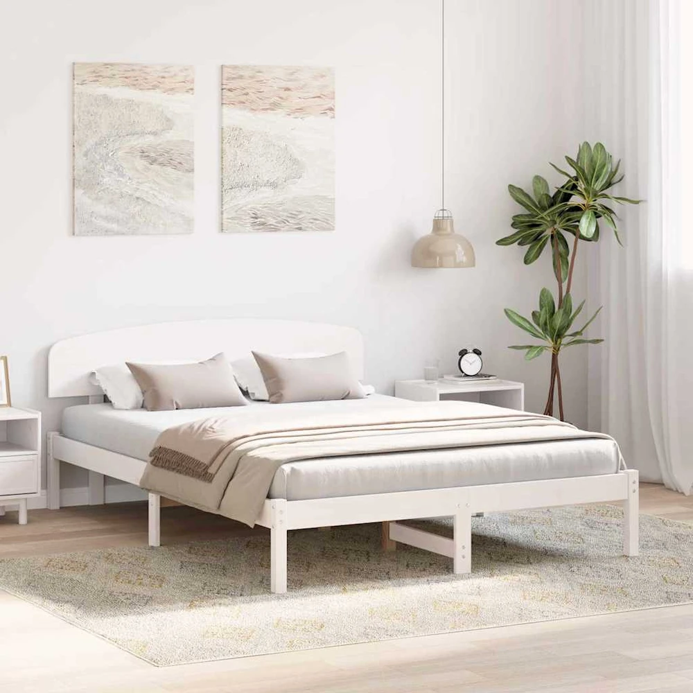 Lovos rėmas Balta 150 x 200 cm Kietos pušies mediena