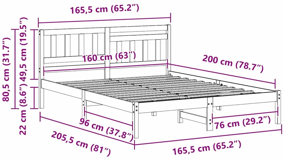 Lovos rėmas Balta 160 x 200 cm Kietos pušies mediena