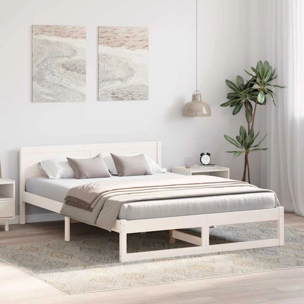 Lovos rėmas Balta 160 x 200 cm Kietos pušies mediena