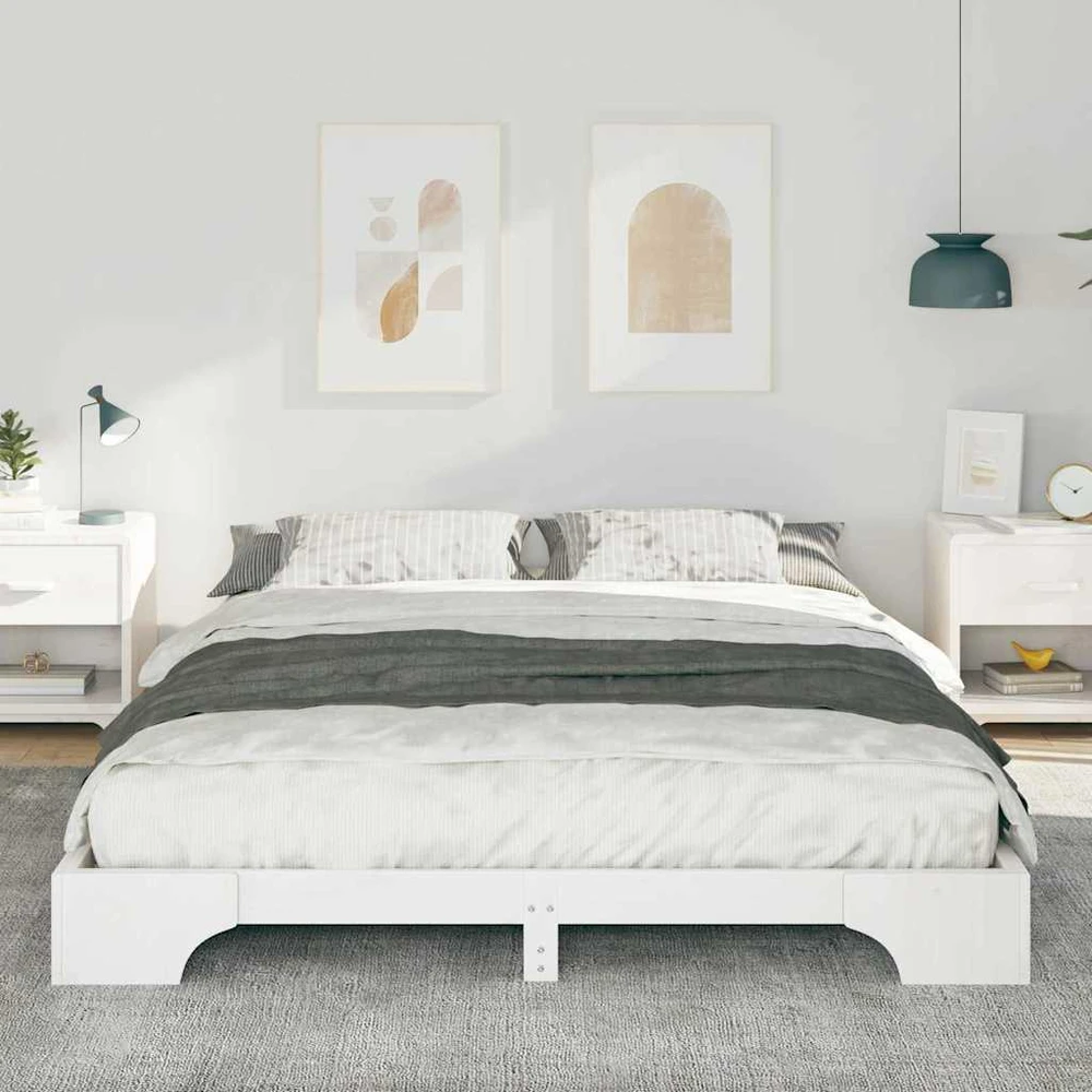 Lova Lovos rėmas Balta 160 x 220 cm Kietos pušies mediena