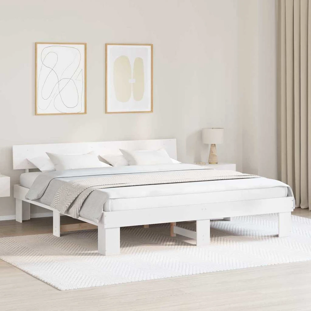 Lovos rėmas Balta 180 x 200 cm Kietos pušies mediena