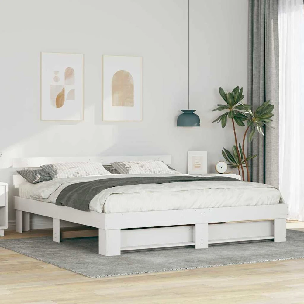 Lovos rėmas Balta 180 x 200 cm Kietos pušies mediena