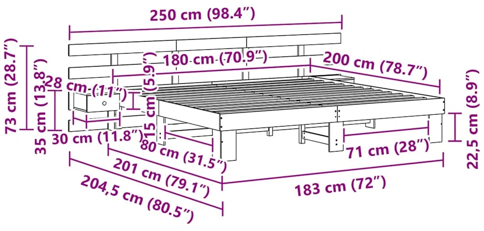 Lovos rėmas Balta 180 x 200 cm Kietos pušies mediena