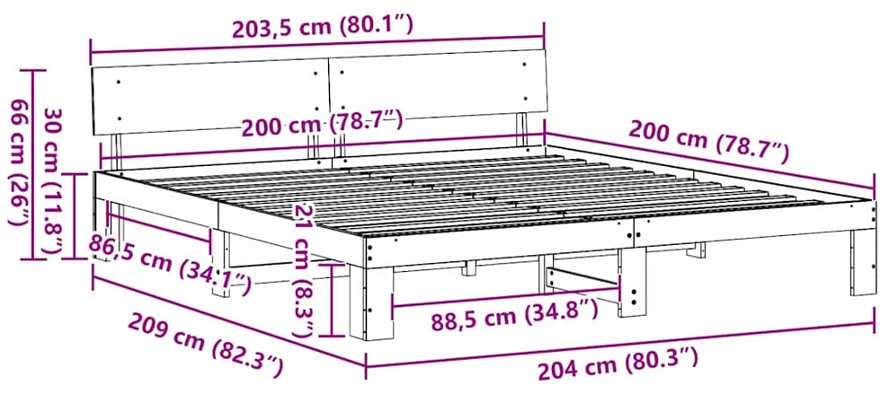 Lovos rėmas Balta 200 x 200 cm Kietos pušies mediena