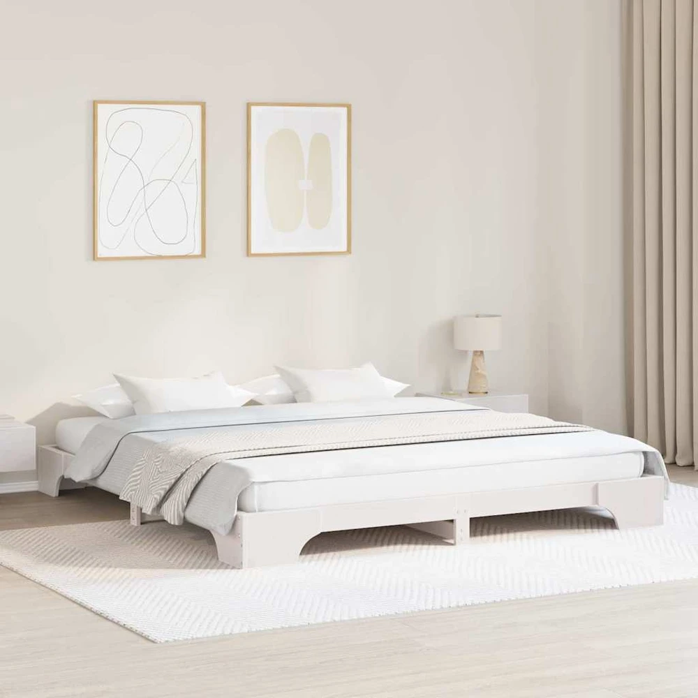 Lovos rėmas Balta 200 x 200 cm Kietos pušies mediena