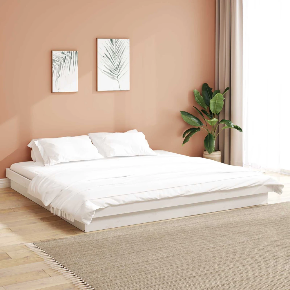 Lovos rėmas Balta 200 x 200 cm Kietos pušies mediena