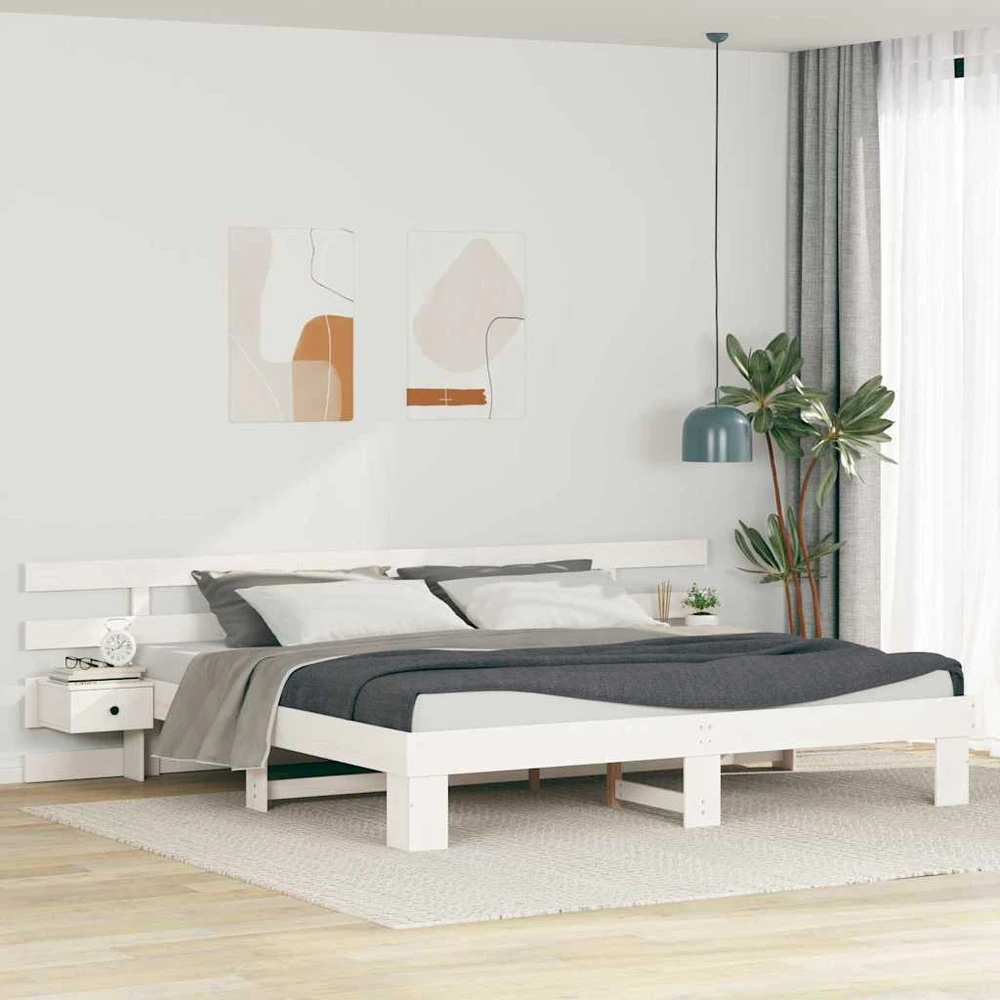 Lovos rėmas Balta 200 x 200 cm Kietos pušies mediena