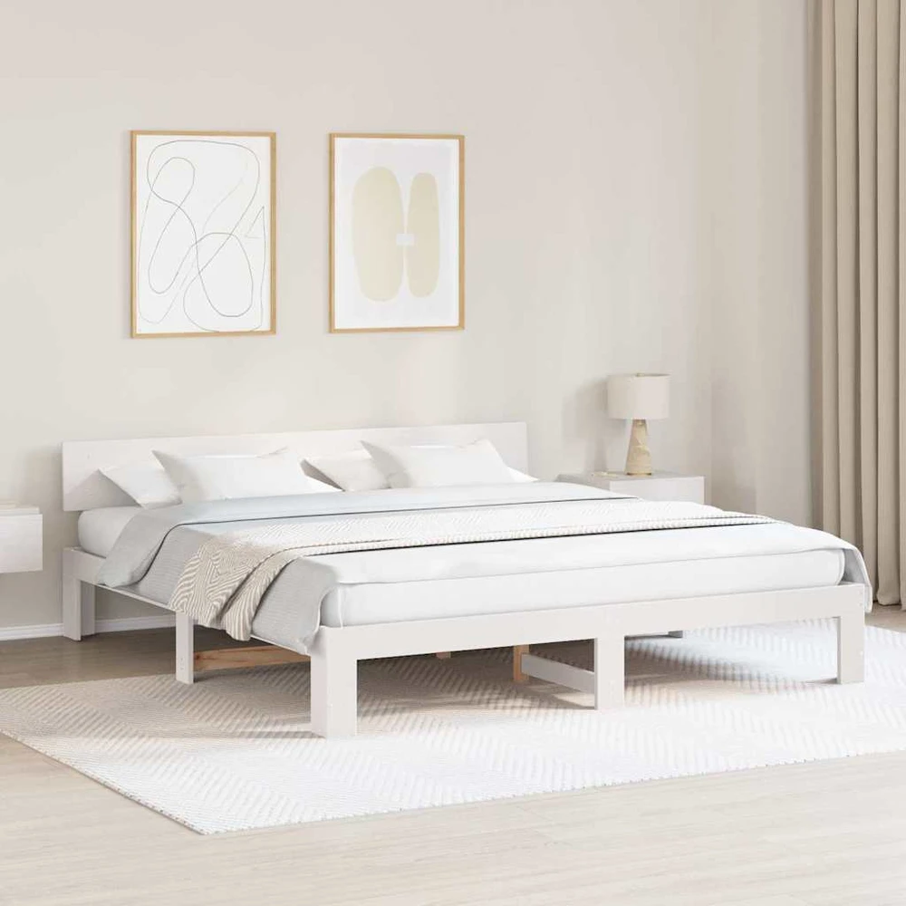 Lovos rėmas Balta 200 x 200 cm Kietos pušies mediena