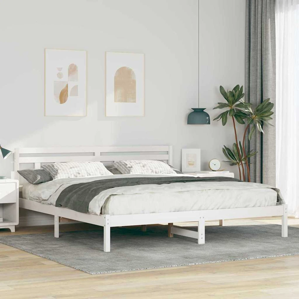 Lovos rėmas Balta 200 x 200 cm Kietos pušies mediena