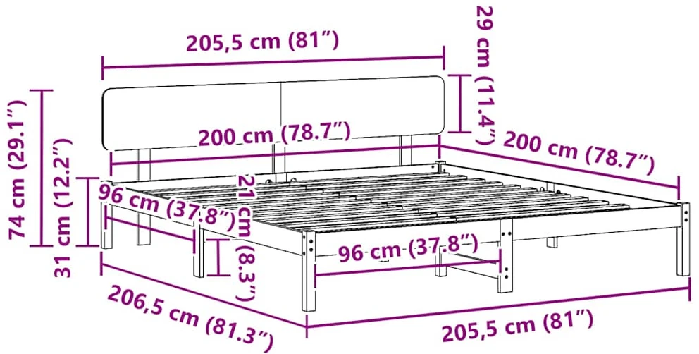 Lovos rėmas Balta 200 x 200 cm Kietos pušies mediena