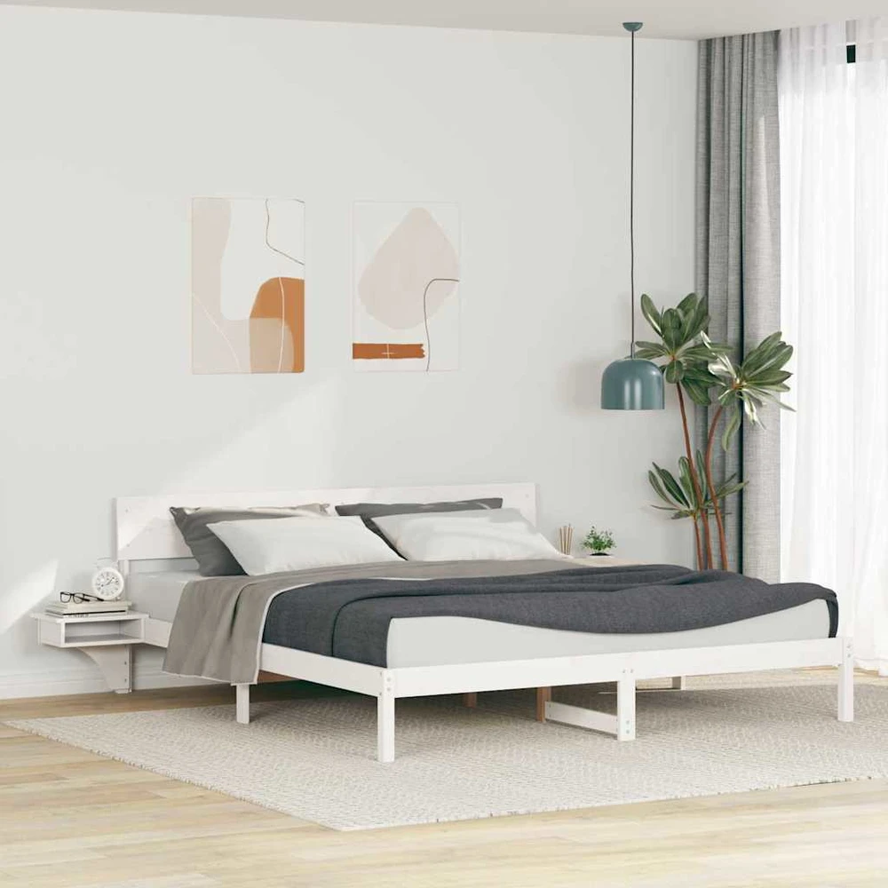 Lovos rėmas Balta 200 x 200 cm Kietos pušies mediena