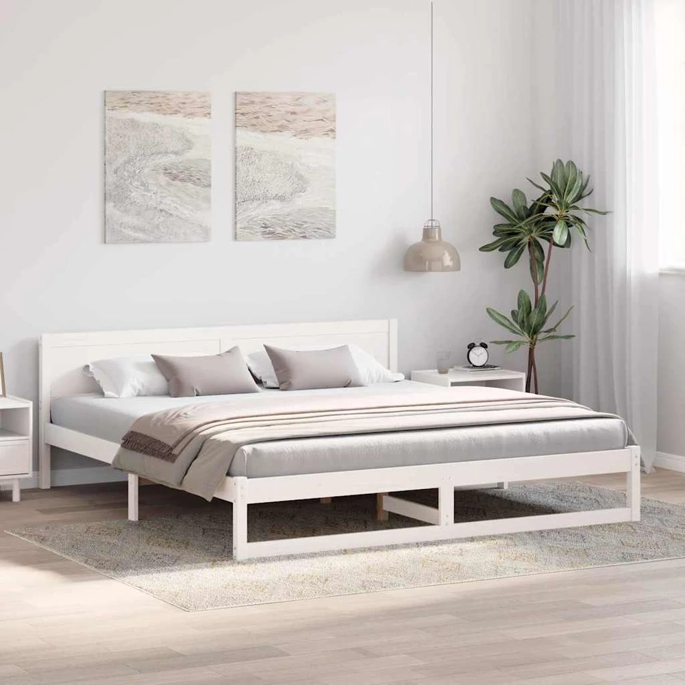Lovos rėmas Balta 200 x 200 cm Kietos pušies mediena