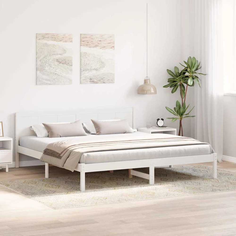 Lovos rėmas Balta 200 x 200 cm Pušies medienos masyvas