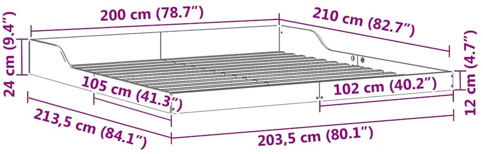 Lova Lovos rėmas Balta 200 x 210 cm Kietos pušies mediena