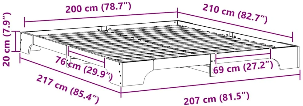 Lova Lovos rėmas Balta 200 x 210 cm Kietos pušies mediena