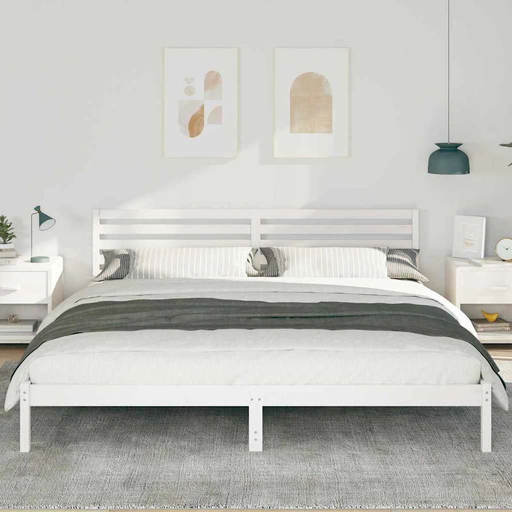 Lova Lovos rėmas Balta 200 x 220 cm Kietos pušies mediena