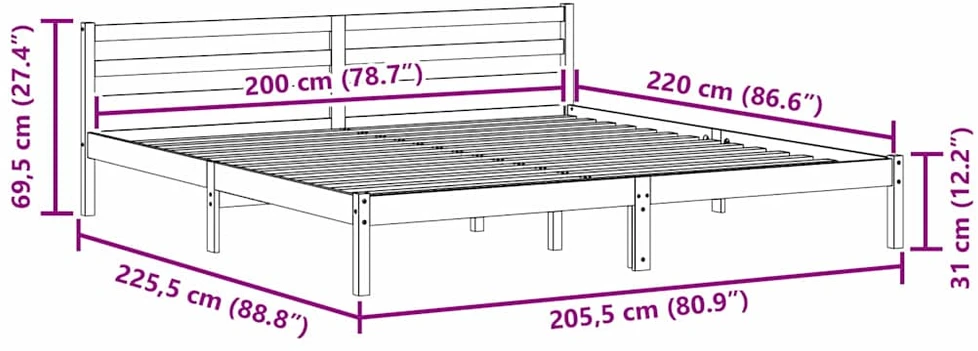 Lova Lovos rėmas Balta 225,5 x 205,5 x 69,5 cm Kietas pušies medis