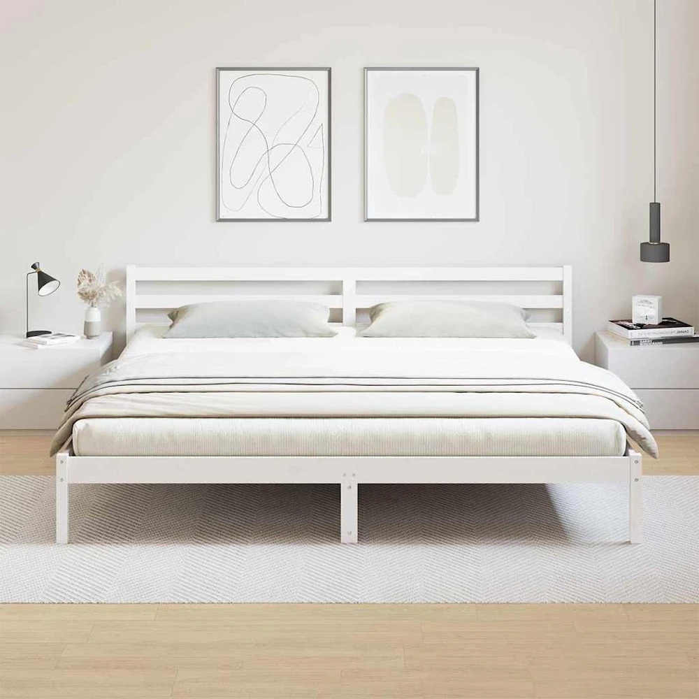 Lova Lovos rėmas Balta 225,5 x 205,5 x 69,5 cm Kietas pušies medis