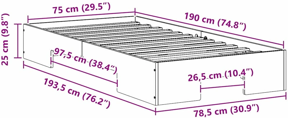 Lova Lovos rėmas Balta 75 x 190 cm