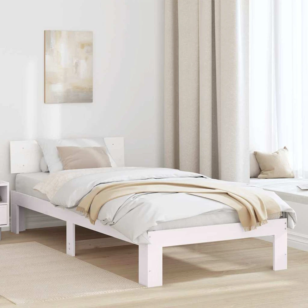 Lova Lovos rėmas Balta 75 x 190 cm Kietos pušies mediena
