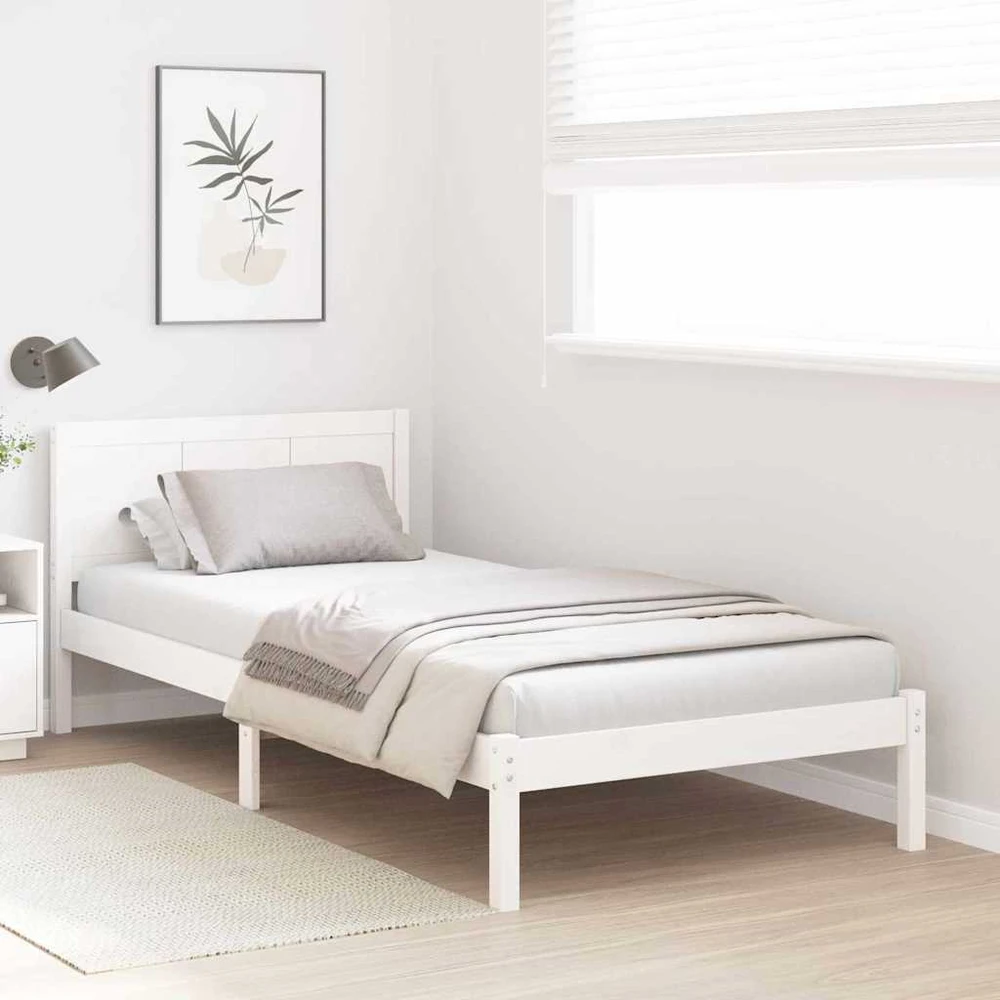 Lova Lovos rėmas Balta 90 x 200 cm Pušies medienos masyvas