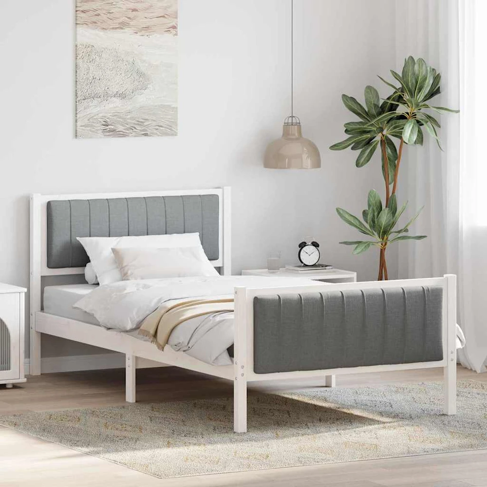 Lova Lovos rėmas Balta ir šviesiai pilka 100 x 200 cm Pušies masyvas