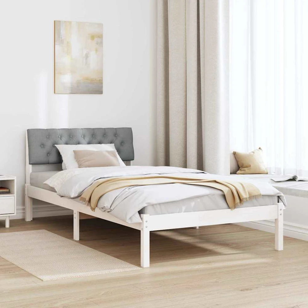 Lova Lovos rėmas Balta ir šviesiai pilka 100 x 200 cm Pušies masyvas