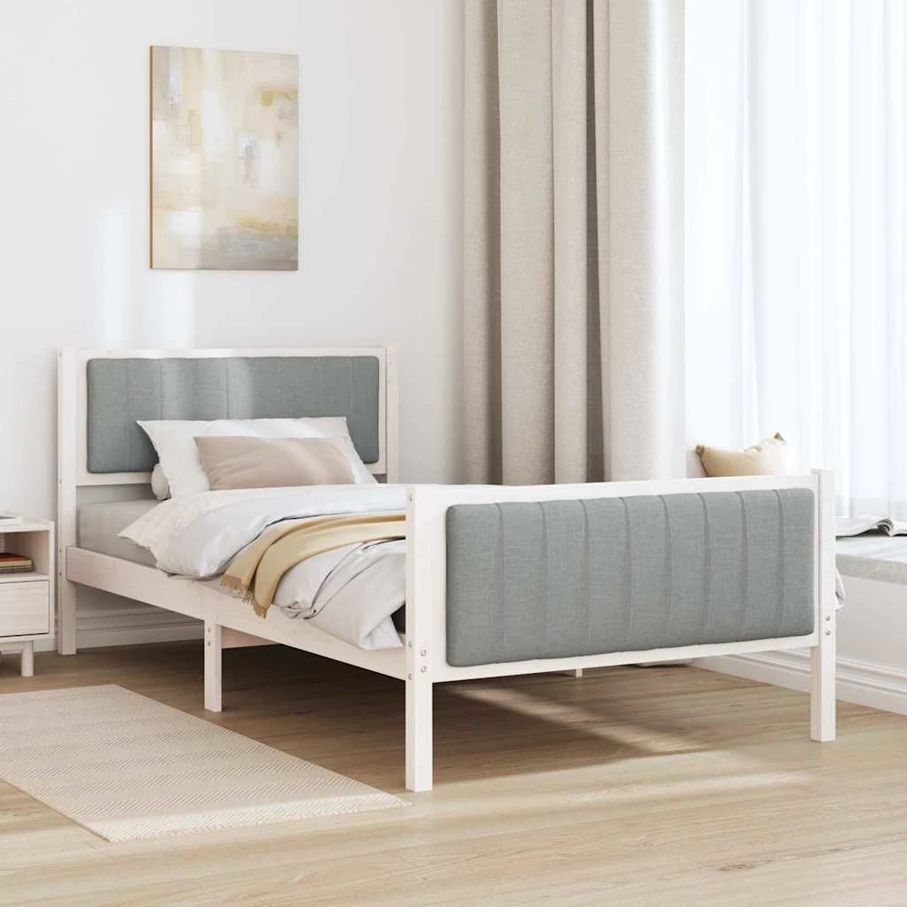 Lova Lovos rėmas Balta ir šviesiai pilka 100 x 200 cm Pušies masyvas